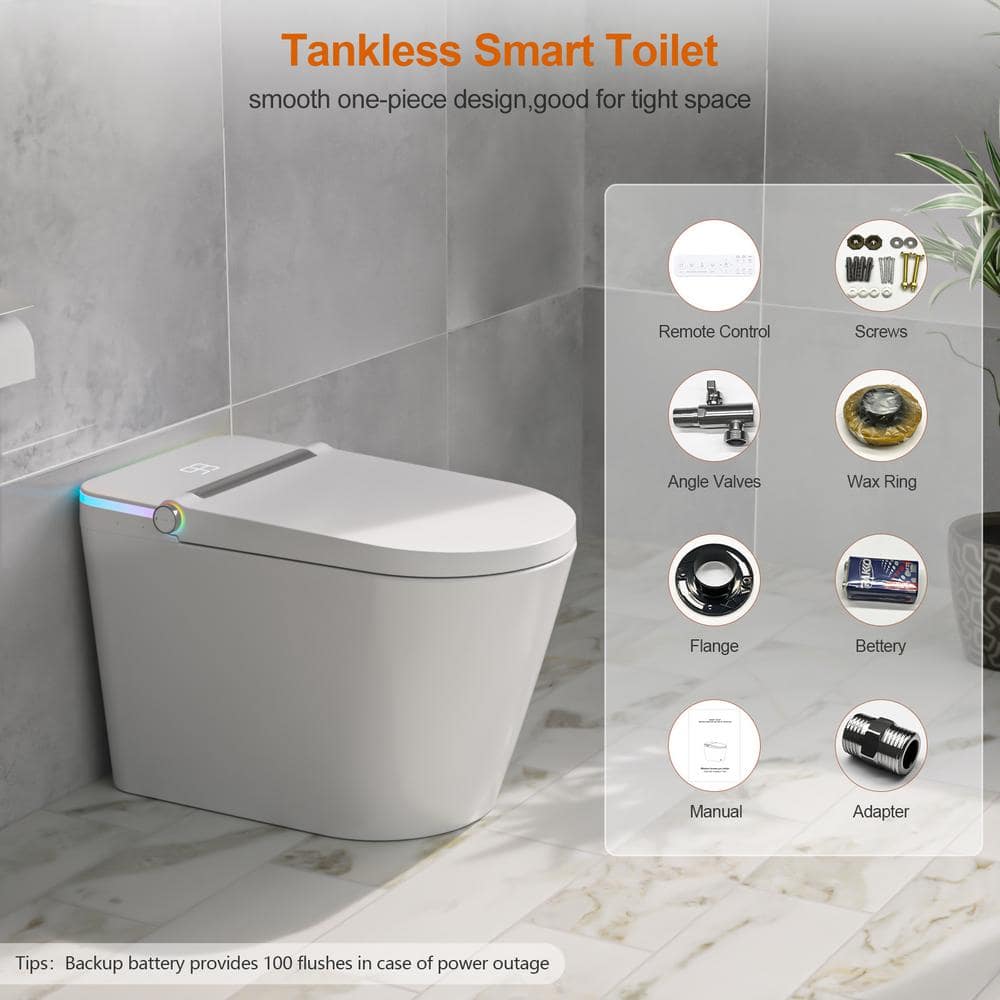 Logmey Smart Elongated Bidet Toilet with Mood Light and Auto Features