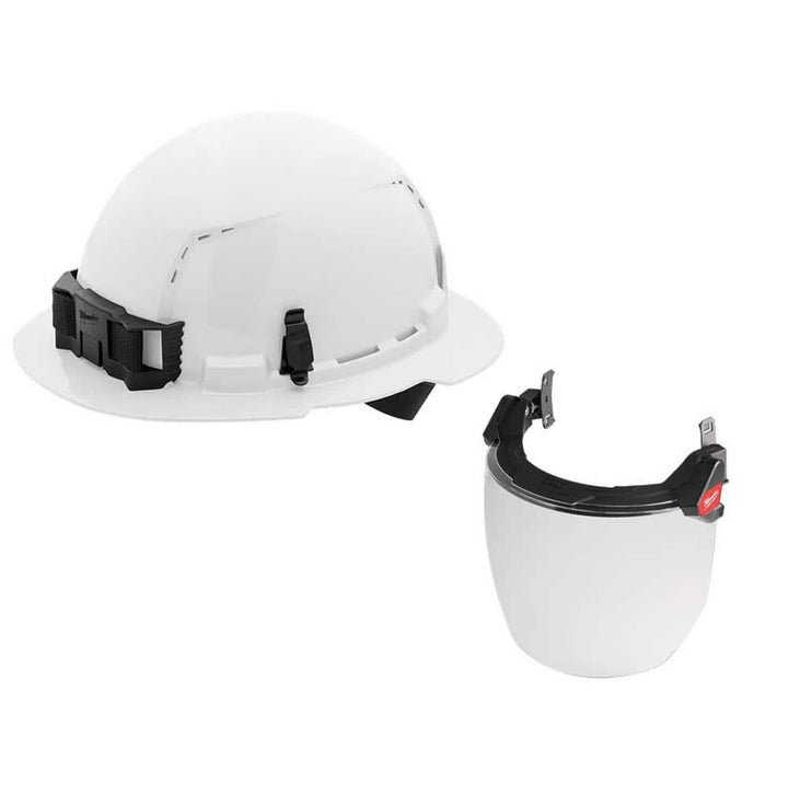Milwaukee BOLT White Type 1 Class C Front Brim Vented Hard Hat with 4-Point Ratcheting Suspension and Dual-Coat Full Face Shield