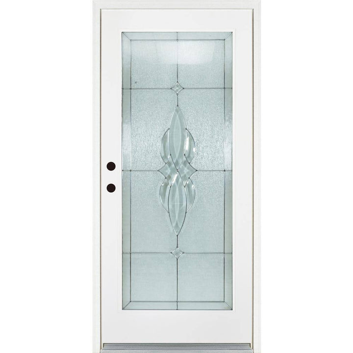 36 in. x 80 in. Scotia Smooth White Right-Hand Inswing Full 1 Lite Decorative Fiberglass Prehung Front Door