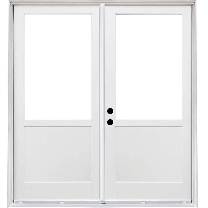 72 in. x 80 in. Right-Hand Inswing 2/3 Lite Low-E Glass White Finished Fiberglass Double Prehung Patio Door