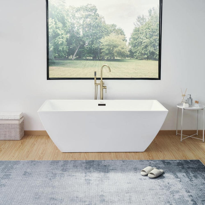 Vanity Art 67 in. Acrylic Flatbottom Freestanding Bathtub in White/Oil Rubbed Bronze