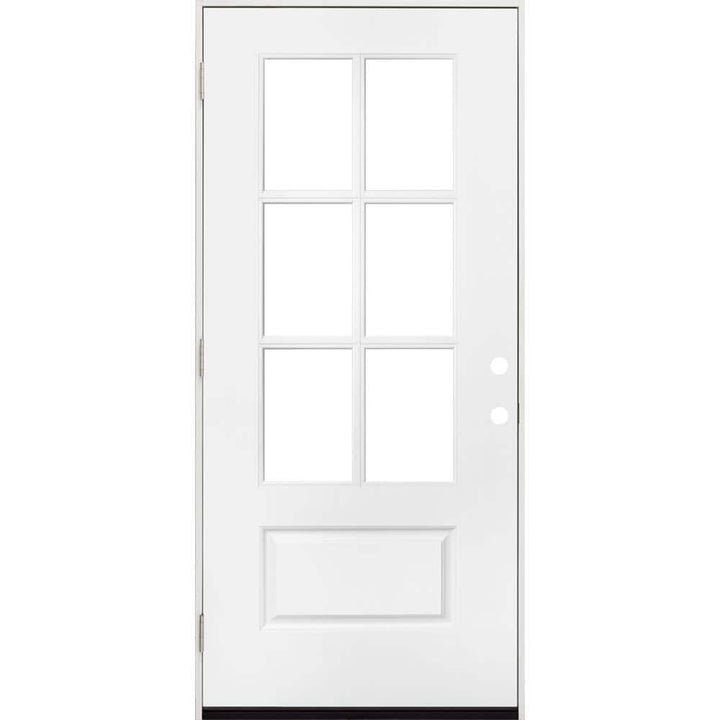 Steves & Sons 36 in. x 80 in. Legacy 6 Lite 3/4 Lite Clear Glass Right-Hand Outswing White Primed Fiberglass Prehung Front Door