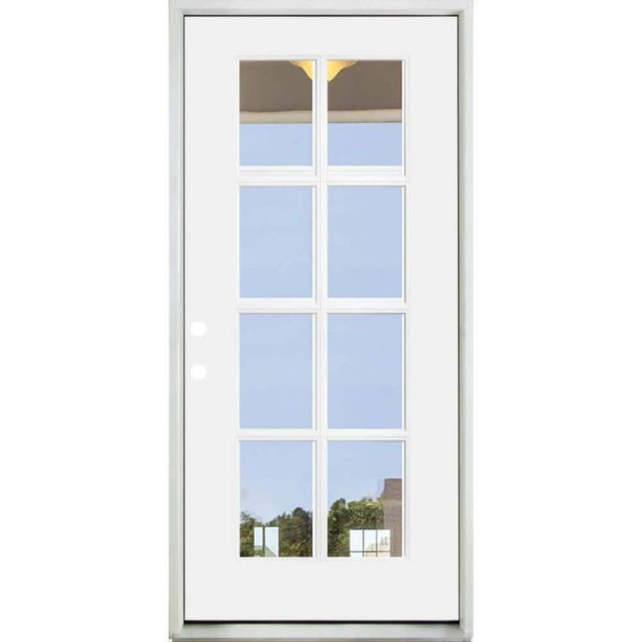 36 in. x 80 in. Legacy 8 Lite Full Lite Clear Glass Right-Hand Inswing White Primed Fiberglass Prehung Front Door