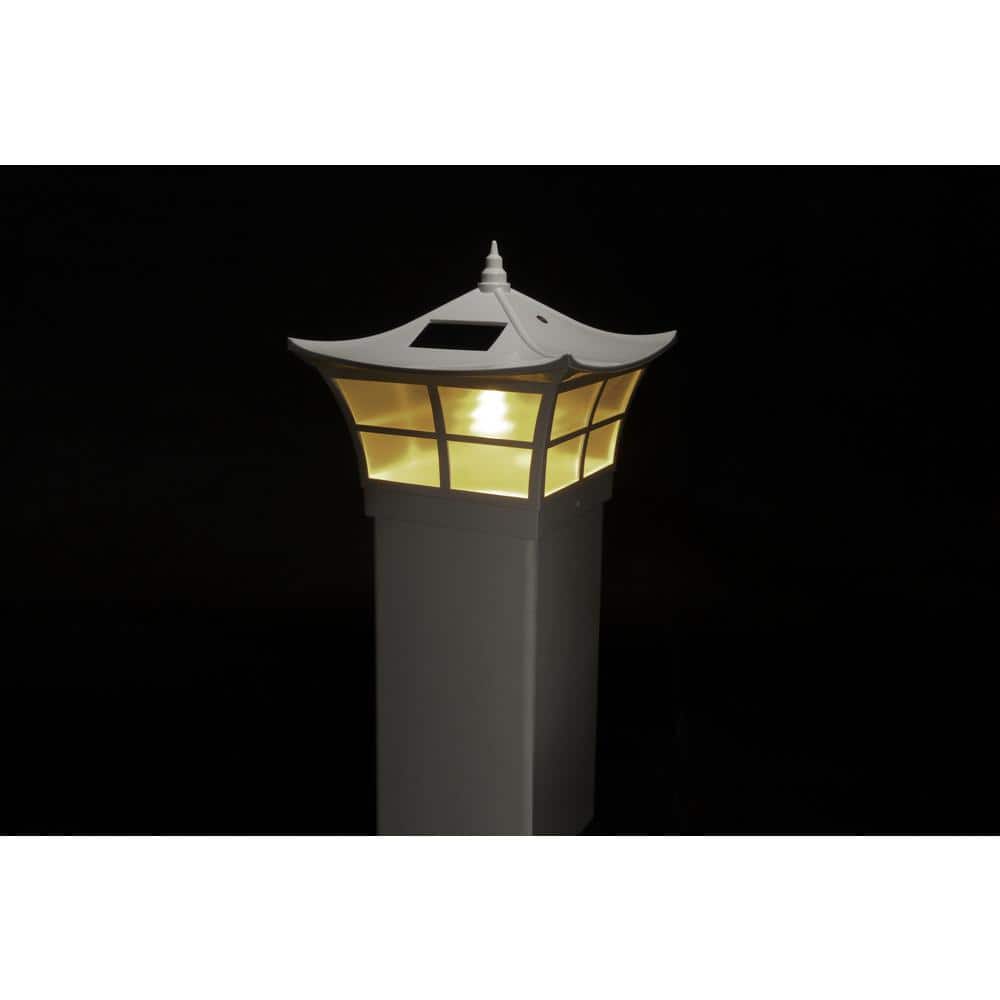 CLASSY CAPS Ambience 5 in. x 5 in. Outdoor White Vinyl LED Solar Post Cap (2-Pack)
