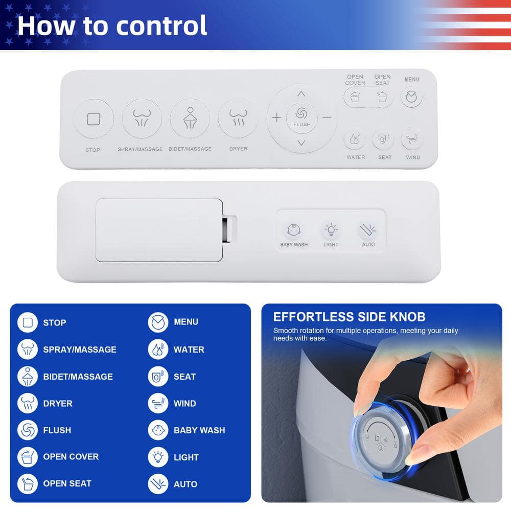 RAINLEX Elongated Smart Bidet Toilet with Heated Seat and Remote Control