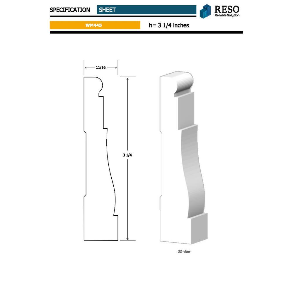 RESO RMC 445 11/16 in. D x 3-1/4 in. W x 99 in. L Primed Finger-Joined Pine Casing Molding 10-Pieces 80 ft. Total
