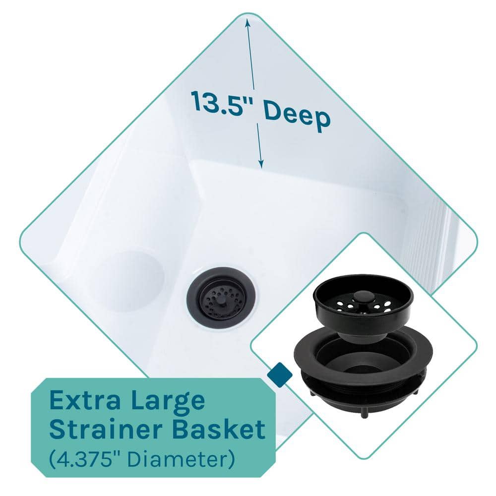 TEHILA 25 in. x 21.5 in. ABS Plastic Freestanding Utility Sink - White with Black Metal Legs and P-Trap Kit