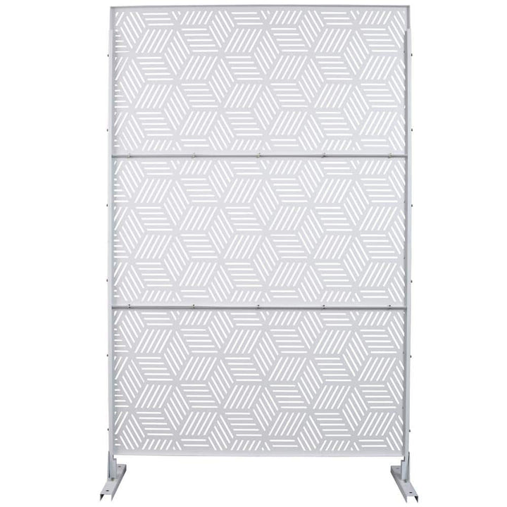 Tidoin 6.3 ft. x 4 ft. White Steel Freestanding Flat Flat Top Decorative Privacy Screen Metal Fence Panel