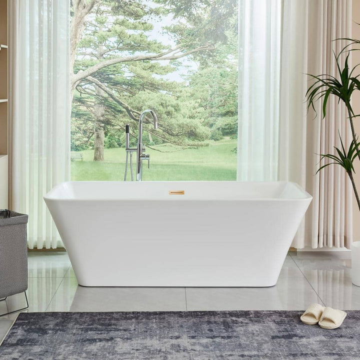 Vanity Art Nantes 67 in. x 30 in. Acrylic Freestanding Soaking Bathtub with Center Drain in White/Titanium Gold