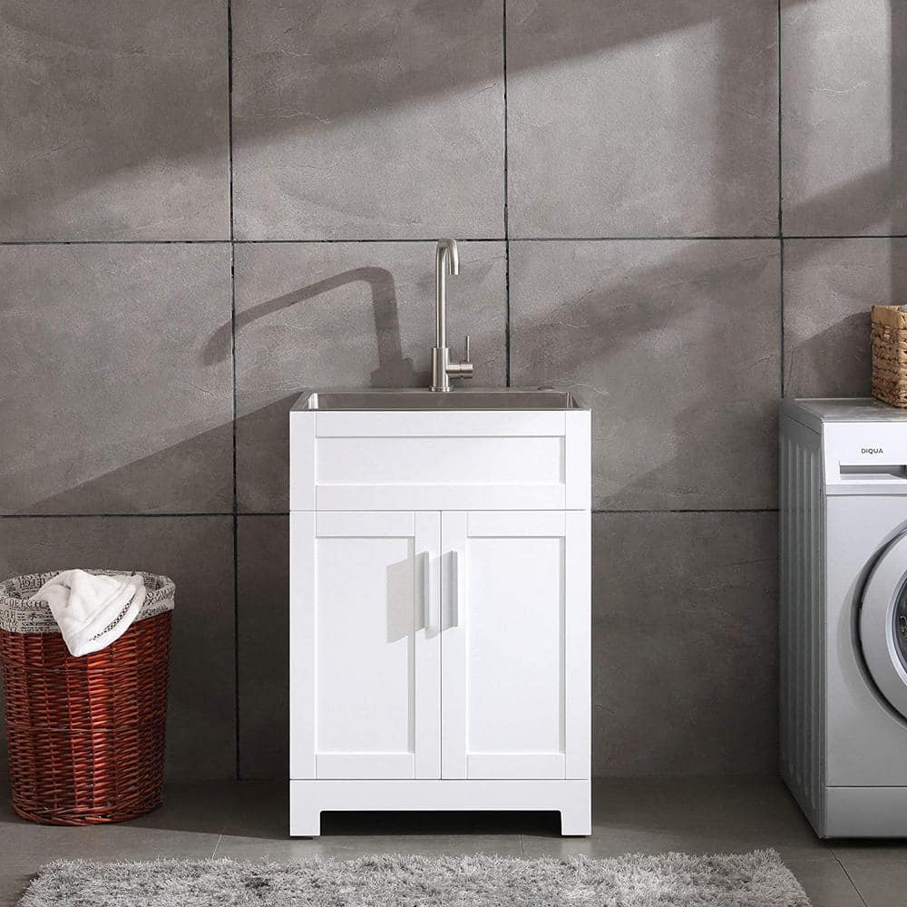 FORCLOVER 23.5 in. Bath Vanity with Stainless Steel Top – White