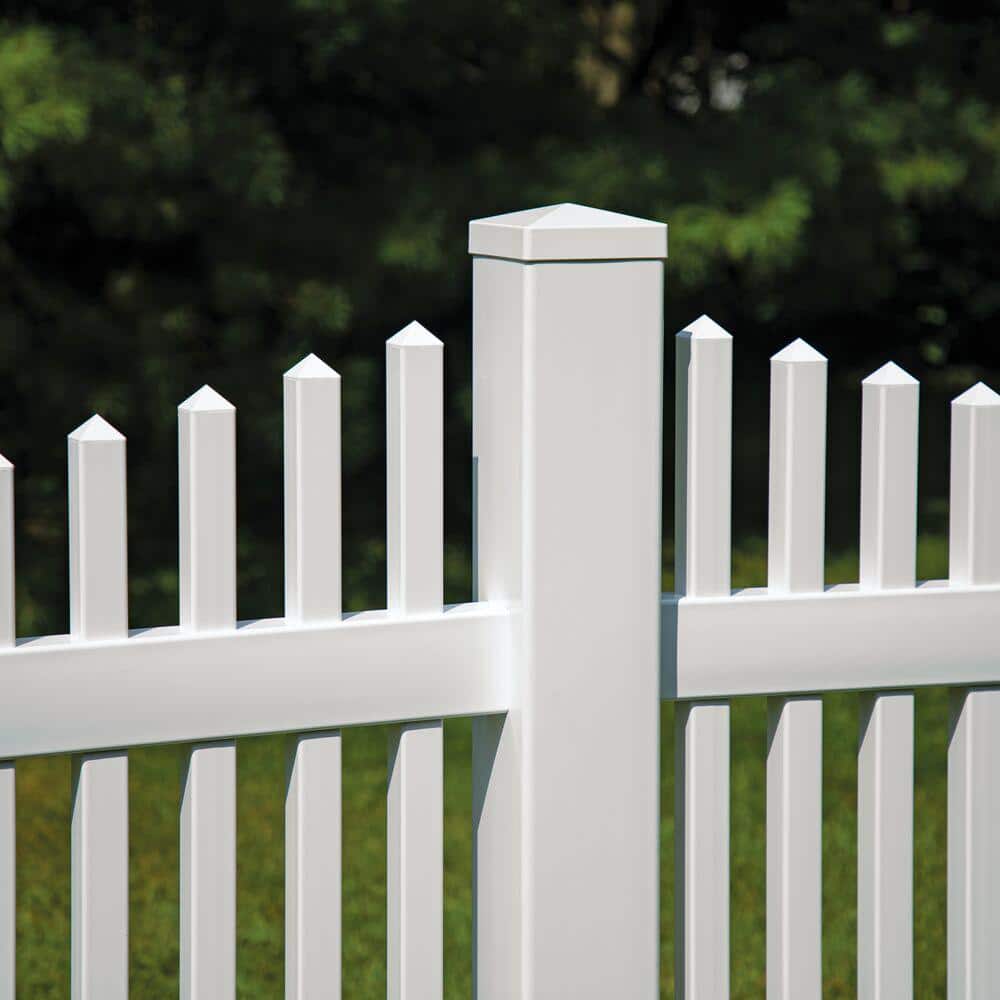 Veranda 5 in. x 5 in. (4.75 x 4.75 Post Size) White Vinyl Pyramid Fence Post Top