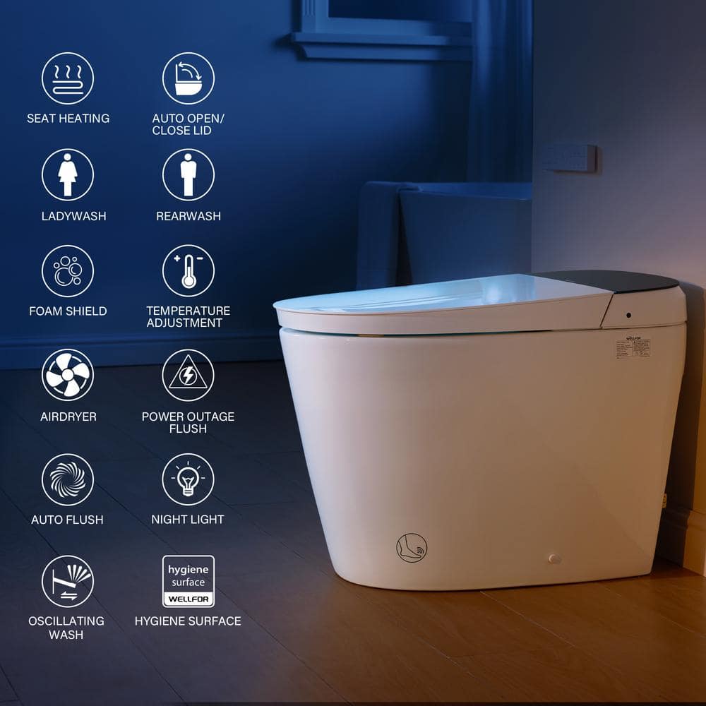 WELLFOR Nova Elongated Built-in Tank Smart Toilet Bidet in White - ADA Compliant, Auto Flush, Energy Efficient