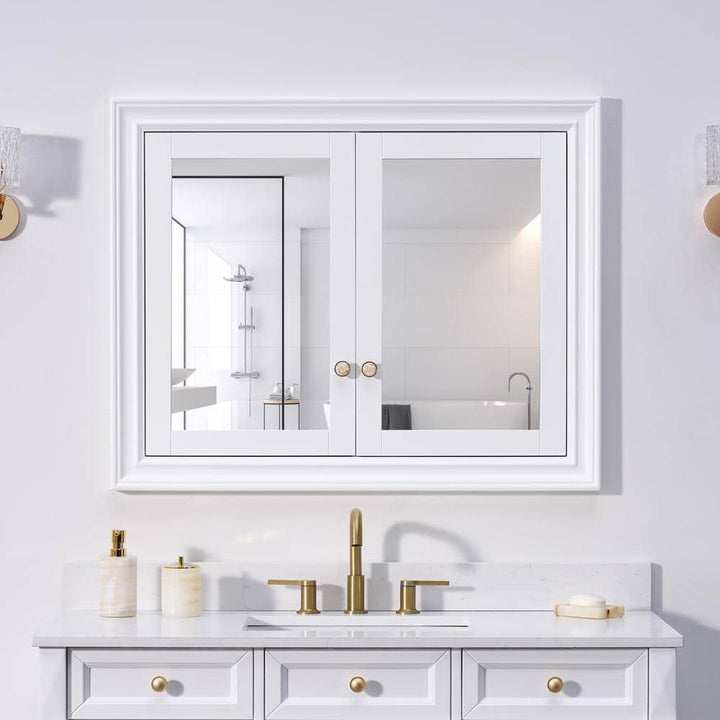 WELLFOR 40 in. W x 32 in. H Rectangular Solid Wood Recessed Medicine Cabinet with Mirror