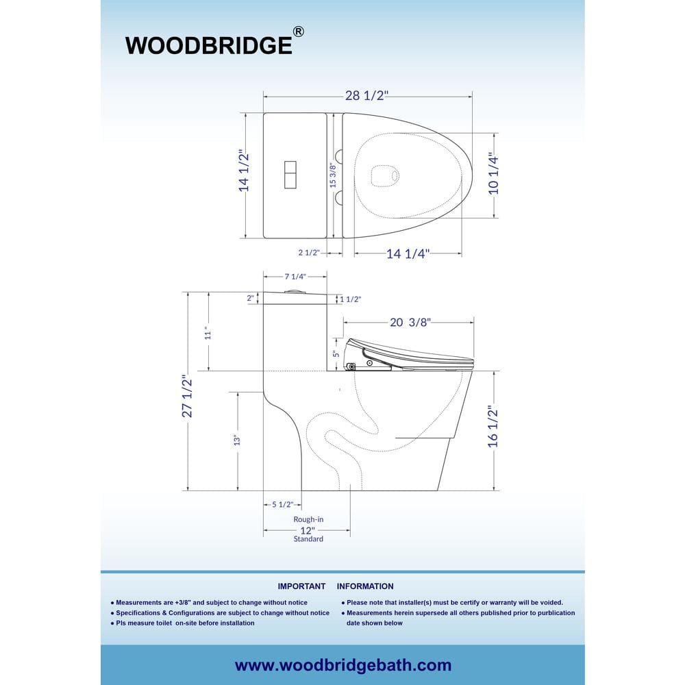 WOODBRIDGE Smart Bidet Toilet with Adjustable Nozzle, Deodorizing, and Auto Functions - White