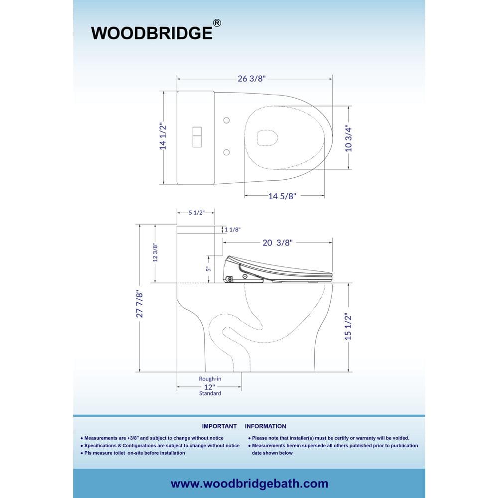 WOODBRIDGE Elongated Bidet Toilet 1.27 GPF, Smart Dual Flush with Heated Seat