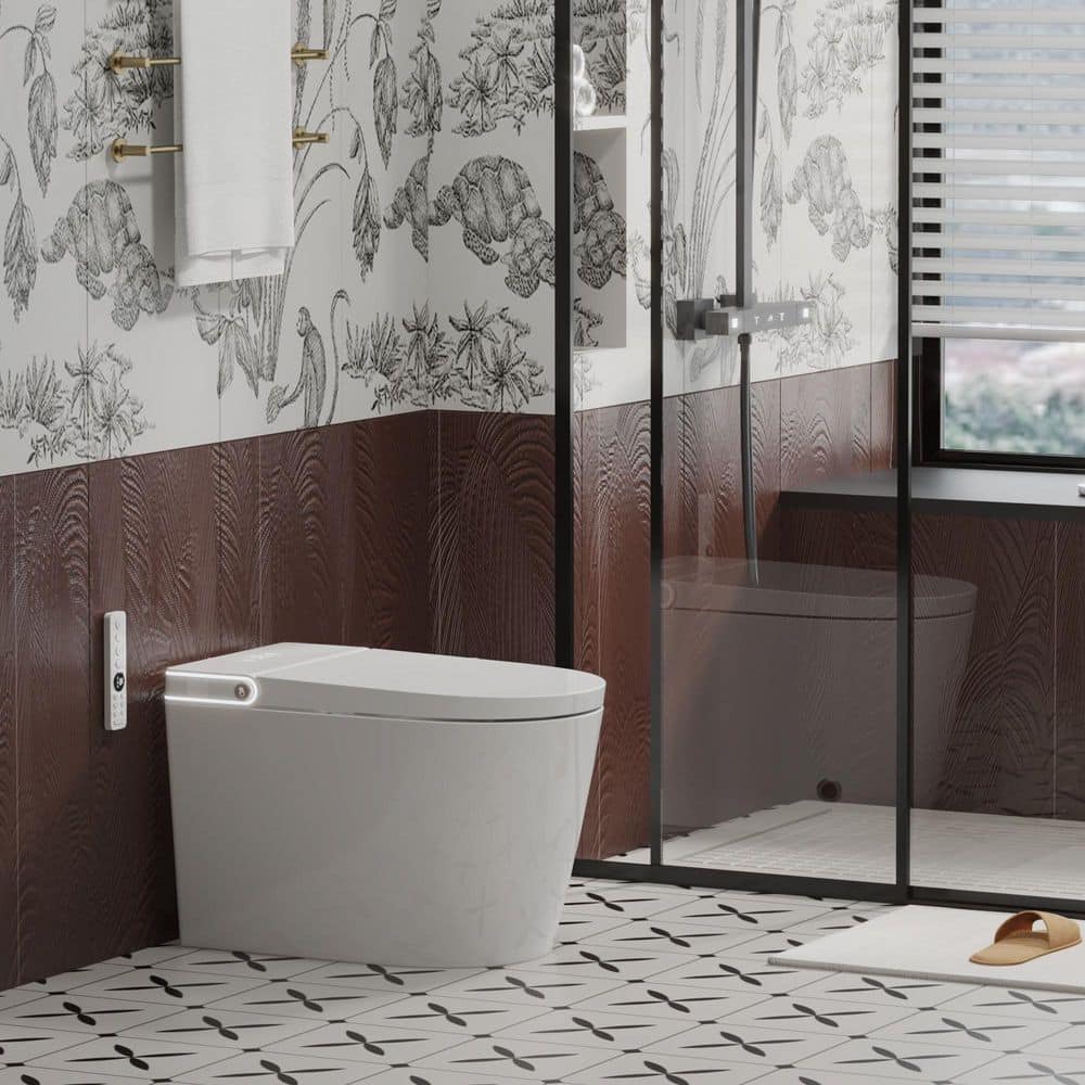 yulika Elongated 1.28 GPF Smart Bidet Toilet with Built-in Foot Sensor and Heated Seat