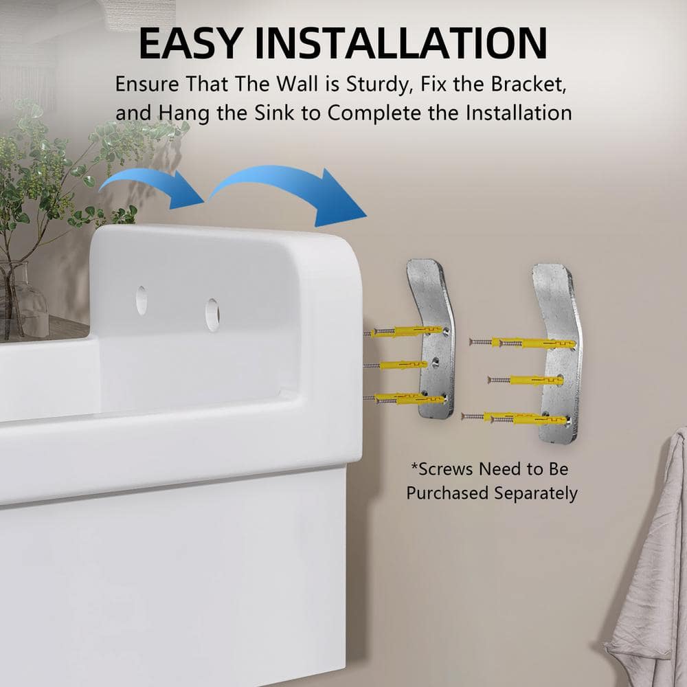 Zeafive 24 in. W x 20 in. D Wall Mount/Freestanding Laundry/Utility Sink in White Farmhouse Sink With Overflow and Sink Strainer
