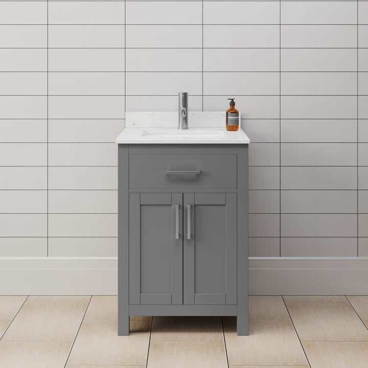 Wyndham Collection Beckett 24" Bathroom Vanity in Dark Gray with Carrara Cultured Marble Top