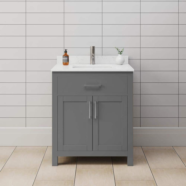 Wyndham Collection Beckett 30" Bathroom Vanity in Dark Gray with Carrara Marble Top