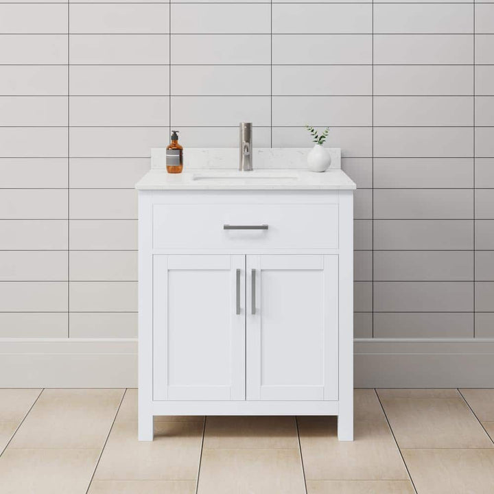 Wyndham Collection Beckett 30" Bathroom Vanity with Carrara Marble Top