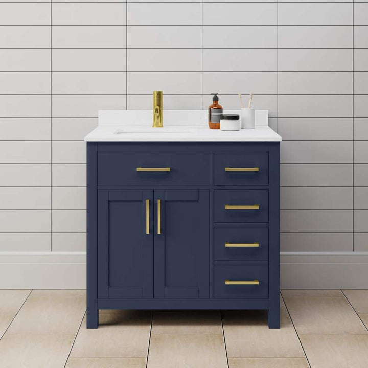 Wyndham Collection Beckett 36" Single Sink Bathroom Vanity in Dark Blue with Cultured Marble Top