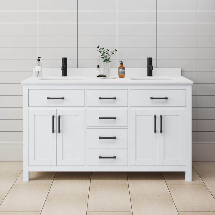 Wyndham Collection Beckett 60" Double Sink Bathroom Vanity with Cultured Marble Top
