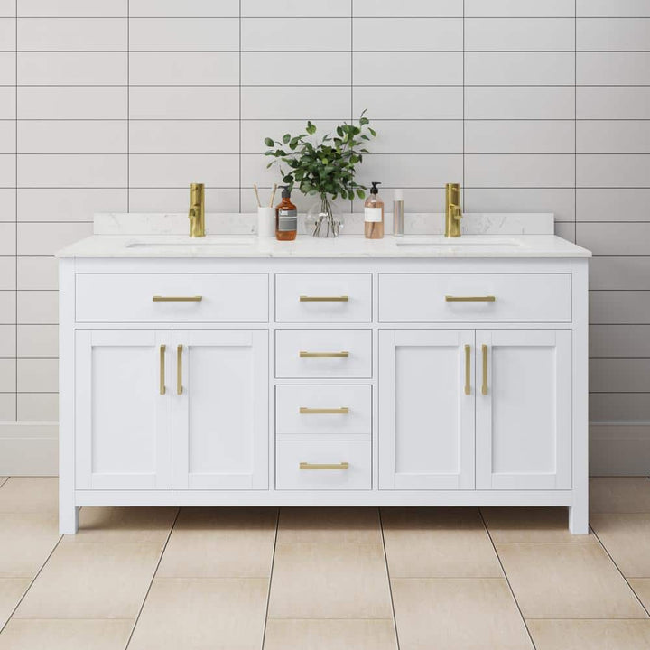 Wyndham Collection Beckett 66" Double Bath Vanity with Cultured Marble Top in White