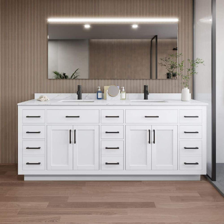 Wyndham Collection Beckett TK 84" Double Sink Bathroom Vanity with Giotto Quartz Top