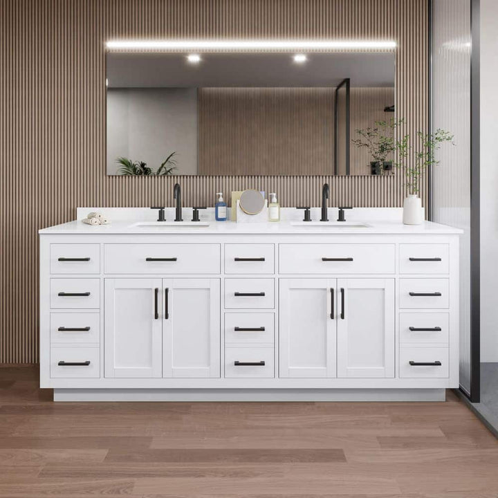 Wyndham Collection Beckett TK 84" Double Sink Bath Vanity with White Quartz Top