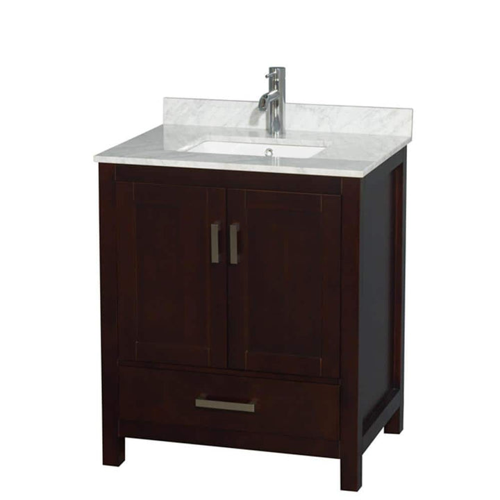 Wyndham Collection Sheffield 30" Bathroom Vanity in Espresso with Carrara Marble Top