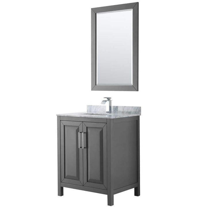 Wyndham Collection Daria 30 in. Bathroom Vanity with Carrara Marble Top and Mirror