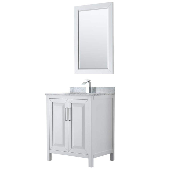 Wyndham Collection Daria 30 in. Bathroom Vanity with Carrara Marble Top and Mirror