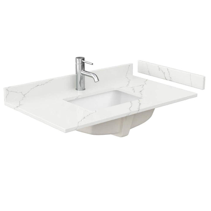 Wyndham Collection 36 in. Quartz White Bathroom Vanity Top with Sink