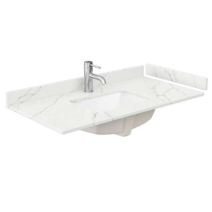 Wyndham Collection 42 in. Quartz White Bathroom Vanity Top with Sink