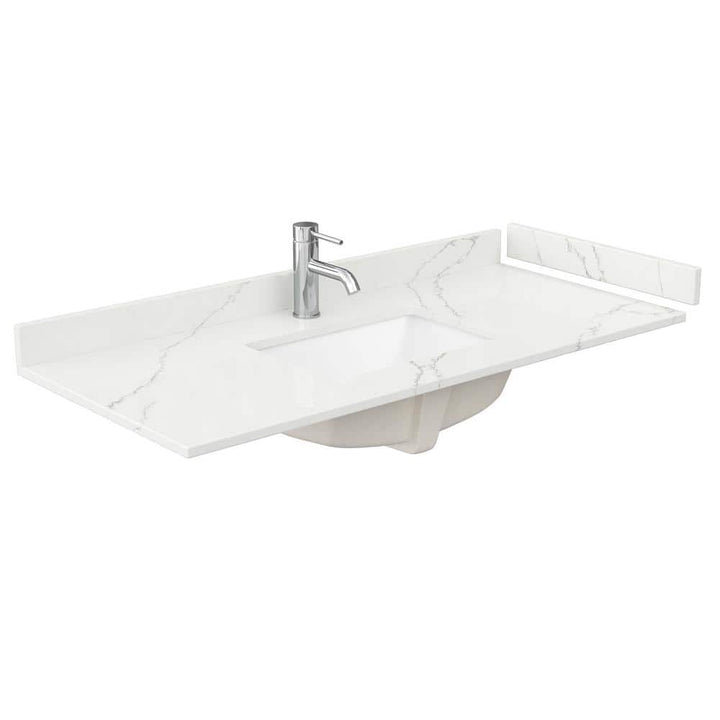 Wyndham Collection 48 in. Quartz White Single Sink Vanity Top with Backsplash