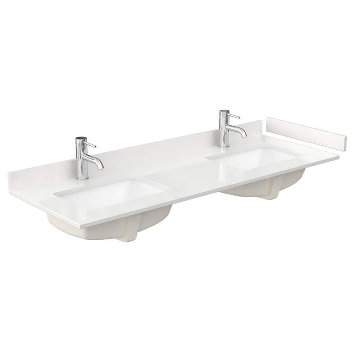 Wyndham Collection 60 in. Quartz Double Sink Bathroom Vanity Top with Backsplash