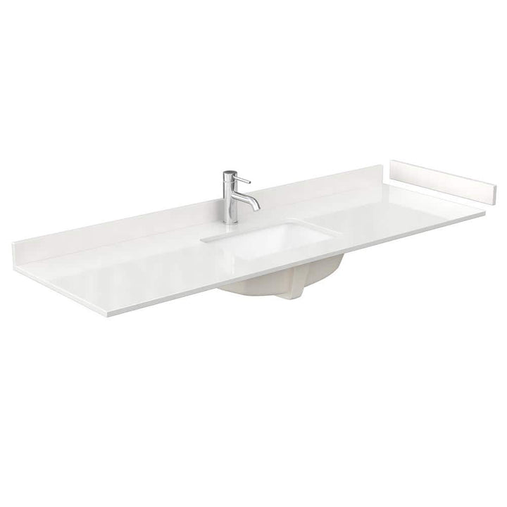 Wyndham Collection 66 in. Quartz White Bathroom Vanity Top with Single Sink