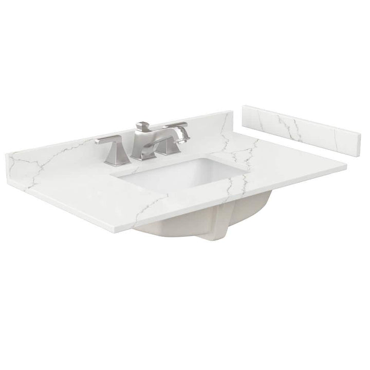 Wyndham Collection 36 in. Quartz White Bathroom Vanity Top with Sink