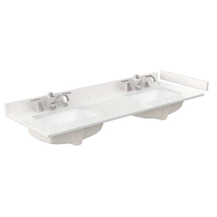 Wyndham Collection 60 in. Quartz Double Sink Bathroom Vanity Top with Backsplash