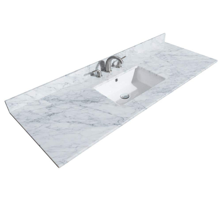 Wyndham Collection 60 in. Marble Vanity Top with White Basin - White Carrara Marble