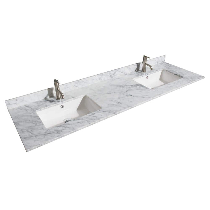 Wyndham Collection 72 in. Marble Double Basin Vanity Top with White Carrara Finish