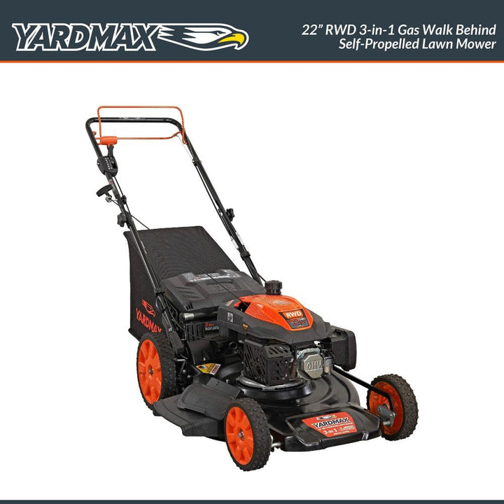 YARDMAX 22 in. 201 cc SELECT PACE 6 Speed CVT High Wheel RWD 3-in-1 Gas Walk Behind Self Propelled Lawn Mower