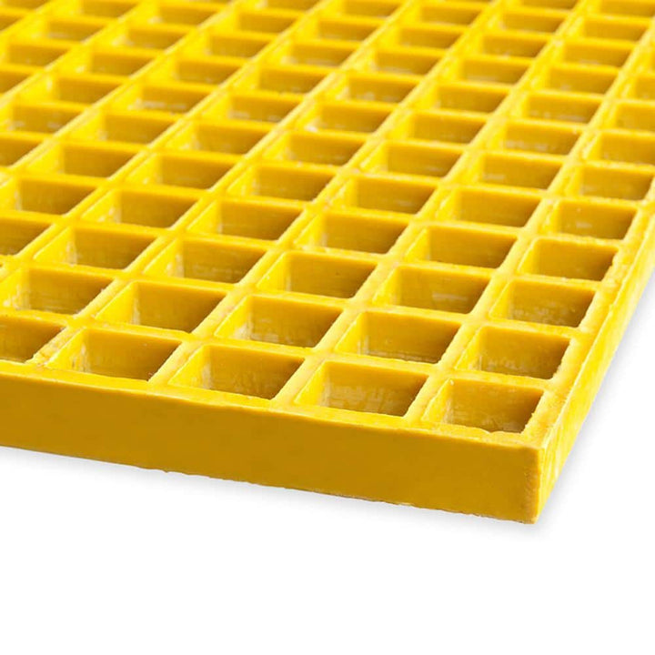 Wellco 1.5 x 1.5 x 1 in., 1 x 1 ft., Fiberglass Molded Grating Composite for Outdoor Drain Cover Deck Tile, Yellow