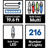 GE StayBright 216-Light 19.6-ft Multicolor Integrated LED Christmas Tape Lights