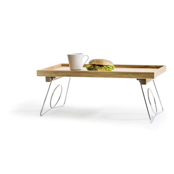Nature Stainless Oak Bed Tray with Stainless Steel Folding Legs, 19 5/8in x 11 7/18 in x 9 5/8 in