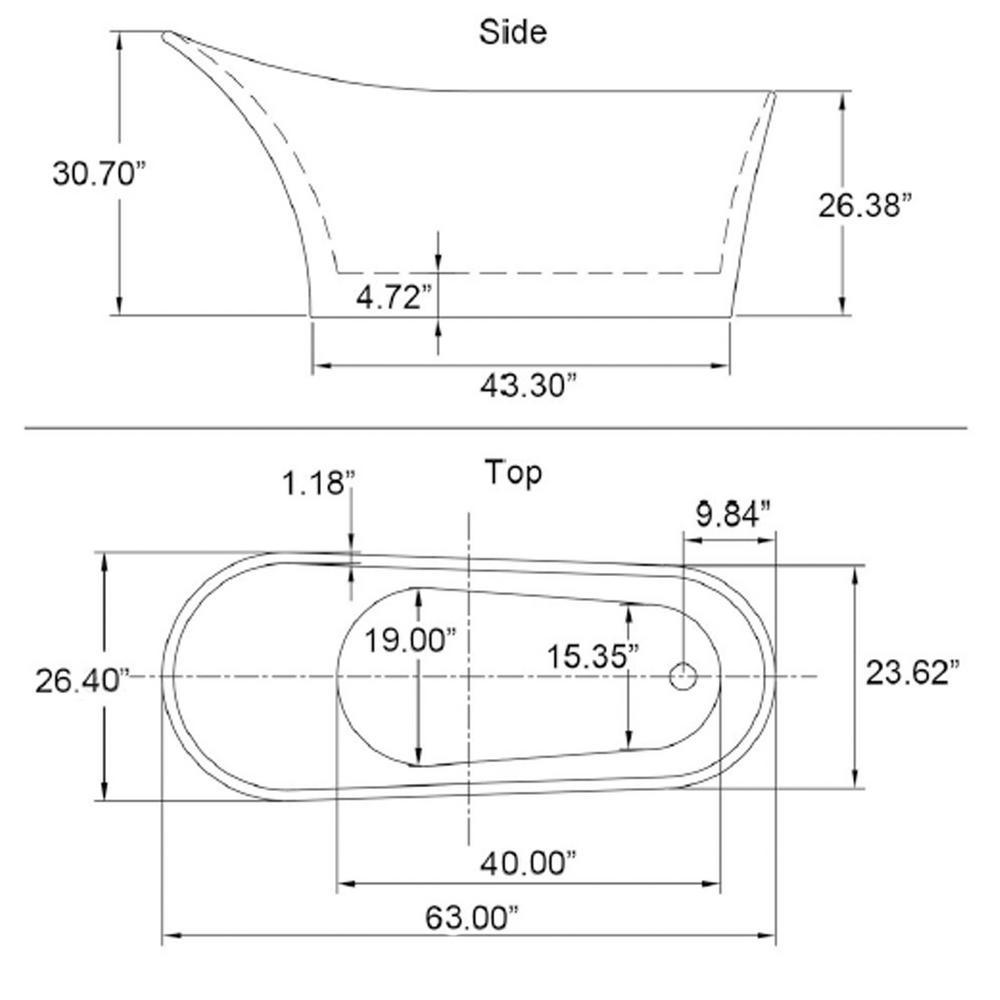 63 in. Acrylic Reversible Drain Oval Slipper Flatbottom Freestanding Bathtub in White - Super Arbor