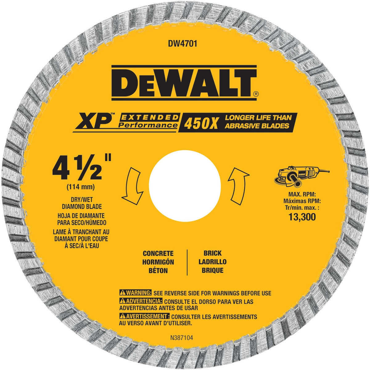 DEWALT XP Diamond 4-1/2-in Turbo Rim Diamond Blade, 7/8-in Arbor