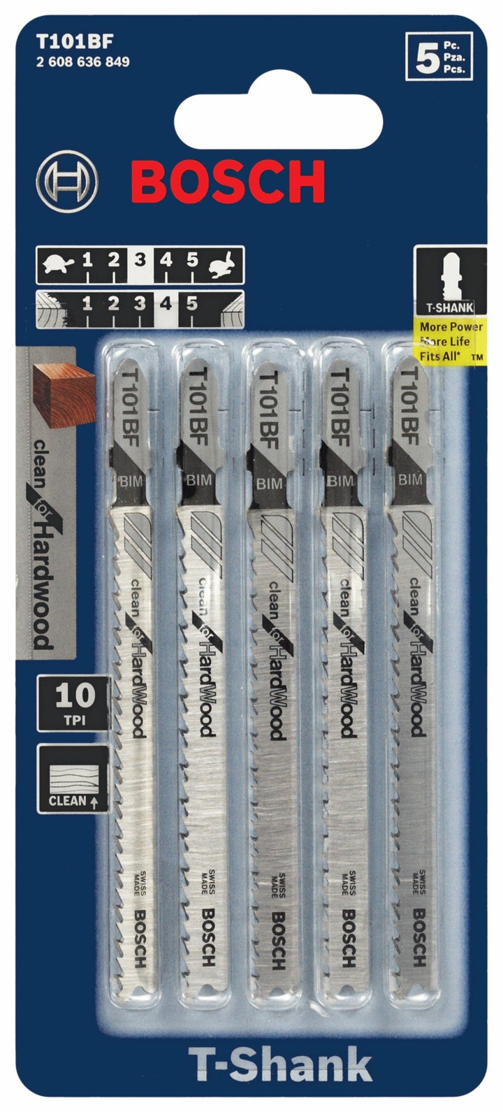 Bosch 5-Pack 4-in T-Shank Bi-Metal Jigsaw Blades, 10 TPI (T101BF)
