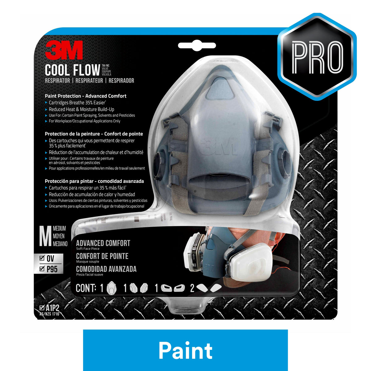 3M Reusable P95 Painting Valved Safety Mask, Medium, OV/P95