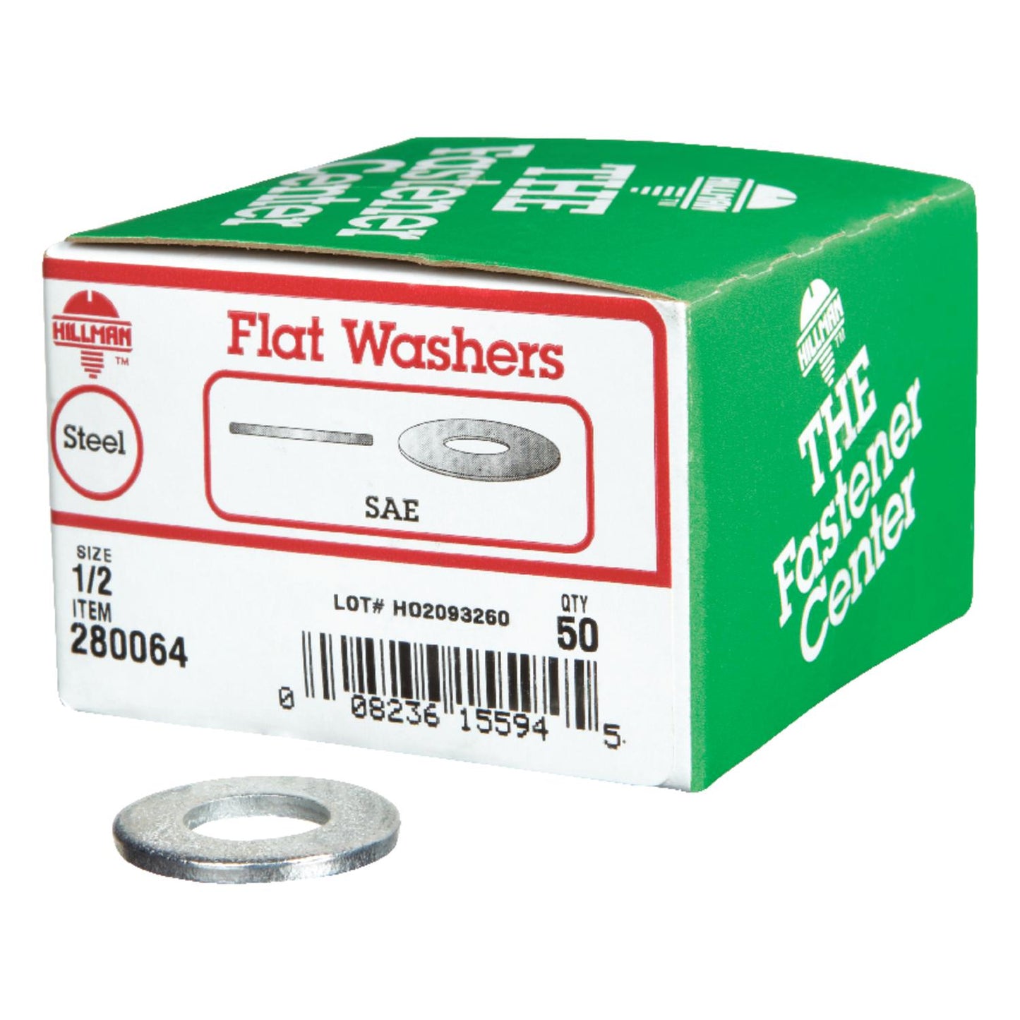 Hillman Zinc-Plated Steel 1/2 in. SAE Flat Washer, 50-Pack